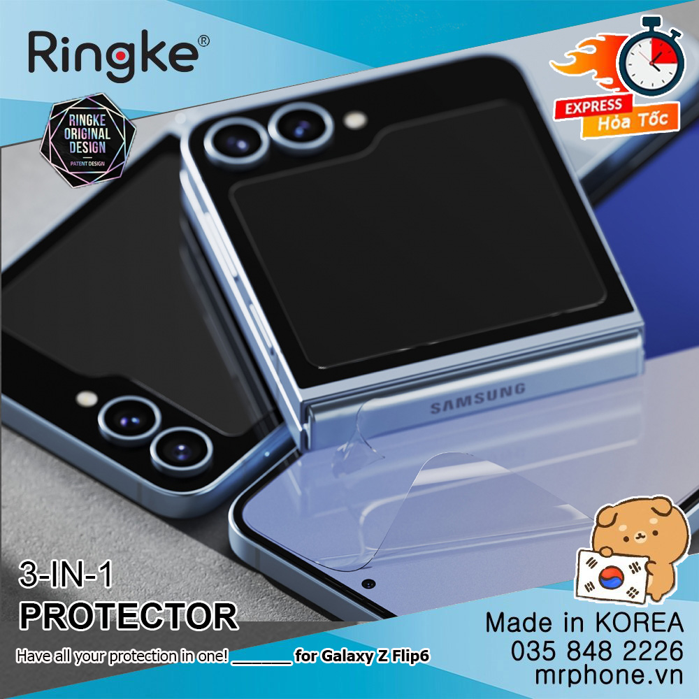 Bảo vệ màn hình và bản lề 3 trong 1 cho Galaxy Z Flip 6 Ringke 3-in-1 PROTECTOR HD Clear Full Coverage