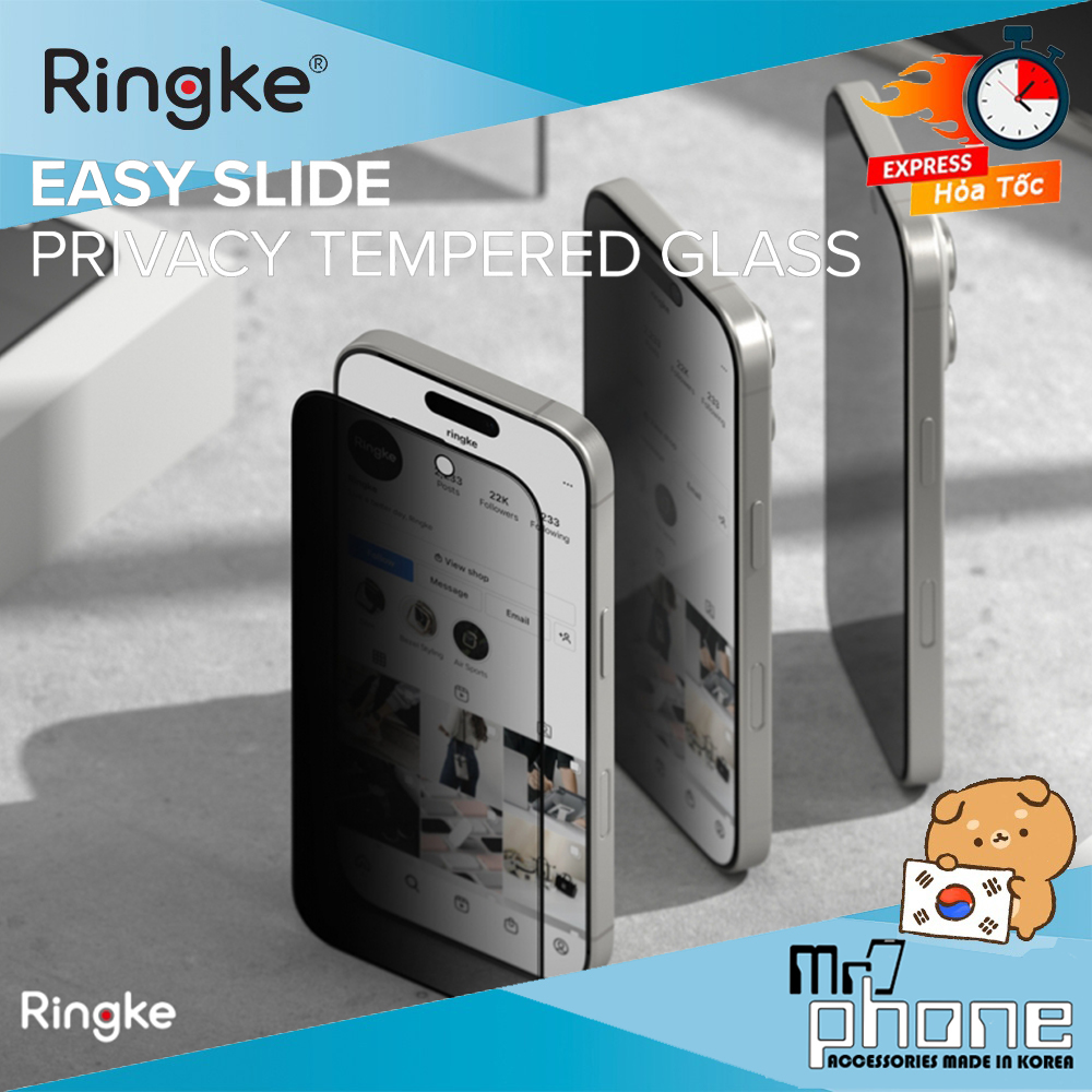 Cường lực Ringke Easy Slide Privacy Tempered Glass iPhone 16 Pro Max / iPhone 16 Pro / iPhone 15 Pro Max / 15 Pro